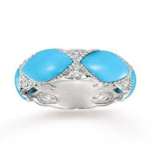  14k White Gold Diamond Marquise Turquoise Stackable Ring 