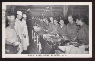 Postcard CAMP KILMER NJ Chow Line View 1940s  