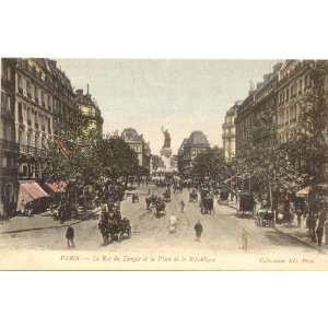   Postcard La Rue du Temple and La Place de la Republique Paris France