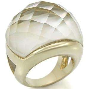  Size 8 White Precious Stone Brass Gold Plated Ring: AM 