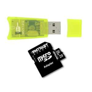  8GB Patriot microSDHC Memory Card + Small Yellow USB Reader + SD 