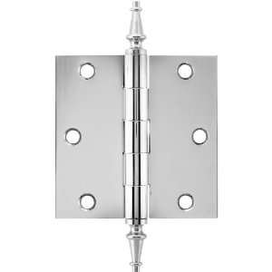   Brass Butt Door Hinge With Decorative Steeple Tips in Polished Chrome