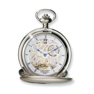   Hubert Stainless Steel Double Cover Satin Pocket Watch Jewelry