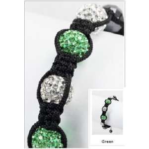Syms Green & White Swarovski Crystal Ball Shamballa Bracelet 10mm 