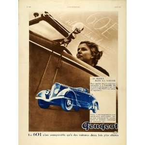  1935 French Ad Peugeot 601 Vintage Car Lithograph Auto 