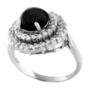  Style and Sensibility Silver Fancy Ring with Black Stone 