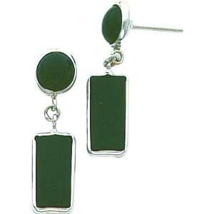  White gold Onyx Rectangle Earrings Jewelry New: Jewelry
