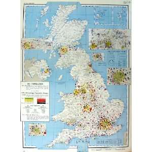  Map Britain Ireland 1963 Population Employment Factory 