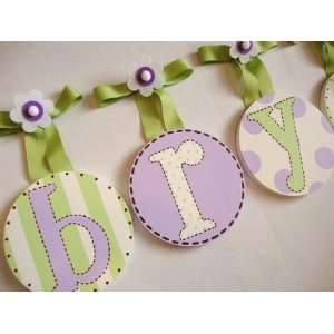  hand painted round wall letters   green lavender