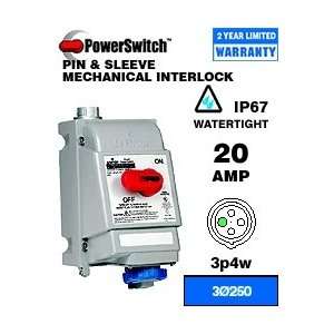   Mechanical Interlock 20 Amp 250 Volt 3 Phase 3P 4W NA Rated   Blue