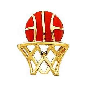  14K Gold Enamel Basketball & Net Pendant: Jewelry