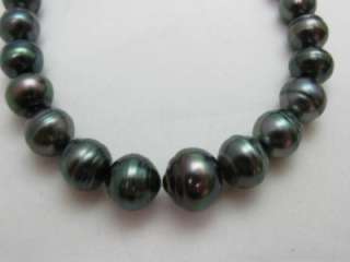 13.7 MM BLACK PEACOCK TAHITIAN PEARL NECKLACE 14KT GOLD  