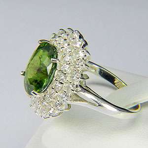 NATURAL OVAL GREEN TOURMALINE 925 SILVER RING SIZE 7.75  