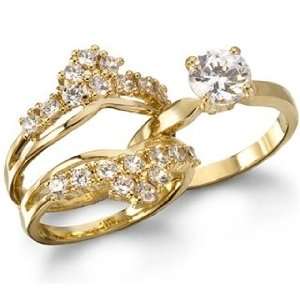   : Glorias Faux Gold Imitation Diamond Wedding Ring Set   10: Jewelry
