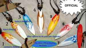 SURF THE WAVE OFFICIAL REPLICA NECKLACE WOODEN SURFBOARD NECKLACE 