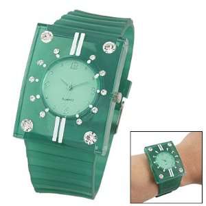   Plastic Band Rhinestone Rectangle Case Watch for Lady Sports