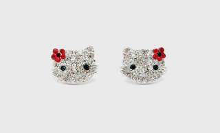 New hello kitty red crystal flower stud earring~~  