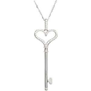    Sterling Silver Diamond Heart Key Necklace   0.30 Ct.: Jewelry