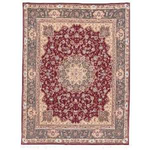   Hand Knotted Red and Green Wool Area Rug, 9 Feet by 12 Feet Home