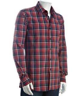Prada red plaid cotton point collar long sleeve shirt