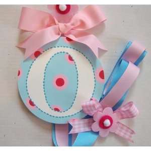 hand painted round wall letter hair bow holder   aqua:  