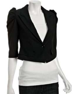Romeo & Juliet Couture black woven ruched shoulder cropped jacket 