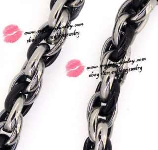 SHINY Black Silver 6mm Stainless Steel Rope Necklace  