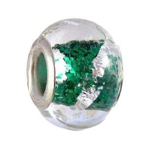 Pandora Style Charm Bead (Z320)   Glass Emerald Green Glitter Core 