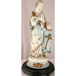  Antique French Religious Chalkware Sculpture Father Son 
