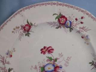 Antique DRESDEN FLOWERS MULBERRY TRANSFERWARE DINNER PLATE w PAINTED 