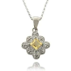   Gem Jolie Silver Citrine and Diamond Accent Square Necklace Jewelry