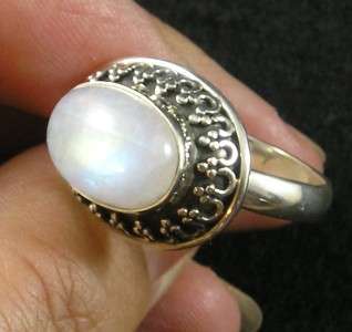 925 Sterling Silver Oval Rainbow Moonstone Finger Ring Size 9 Gold 