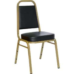  Stacking Chair   Black Vinyl Banquet Stack Chair with Gold 
