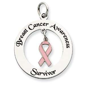    7/8in Sterling Silver Breast Cancer Awareness Charm: Jewelry