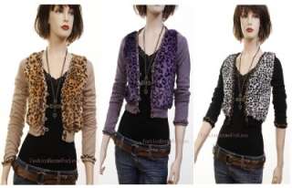 NWT Chi usa Knitted Leopard Fur Cardigan Sweater Shrug top Braided 