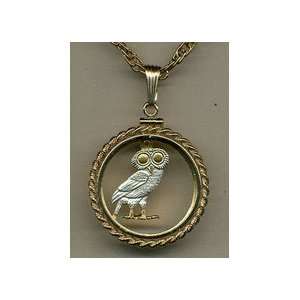  Greek Owl   GOLD & SILVER coin cut outs IN Gold Filled Bezels: Beauty
