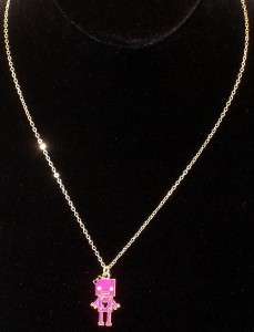 New design robot in pink pendant and goldton chain necklace. Pendant 