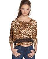 Material Girl Top, Three Quarter Sleeve Animal Print Cropped