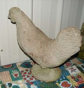 vintage concrete rooster hen mold yard garden ornament
