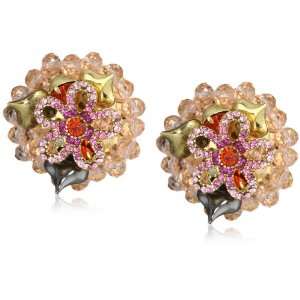 Betsey Johnson Iconic Ombre Rose Flower and Bead Cluster Clip On 