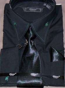 New Mens Black & Green High Collar Dress Shirt & Tie  