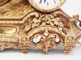   gilt ormolu bronze figural mantel clock /8 day bell strike  