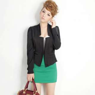 Womens Concise Vintage Cap Long Sleeve Collarless Blazer Suit Top 