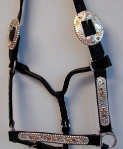   Western COB Horse SILVER & GOLD plated Show Halter + Lead New OBO