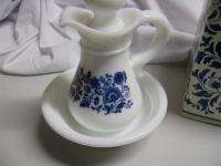 Vintage 70s Avon Delft Blue Pitcher Bowl Milk Glass Box  