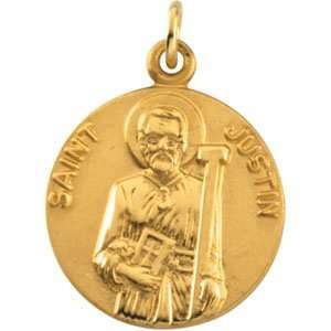  14K Yellow Gold St. Justin Medal: Jewelry