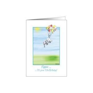   75th Birthday, cute Elephant flying with balloons Card Toys & Games