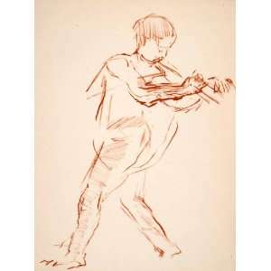   Draw Figure Musician Instrument Man   Original Lithograph Home