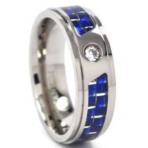  New 7 mm Titanium Ring with Blue Carbon Fiber Inlay 
