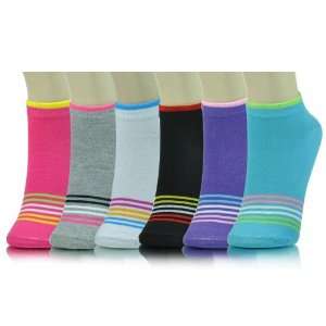  Yelete 6 Pair Assorted Colors Candy Stripe Panel Low Cut 